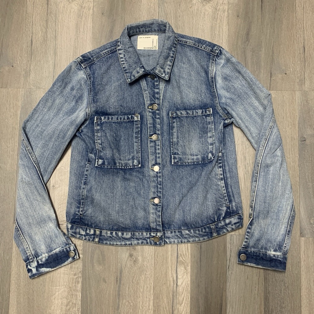 Life In Progress Button Denim Blue Jacket Pockets - Women's Size M